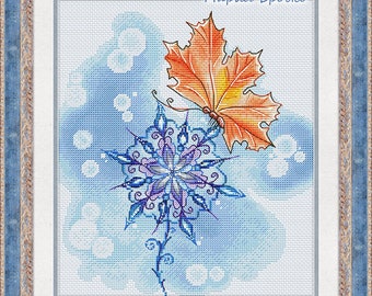 Cross Stitch Pattern "Autumn and winter met" DMC Cross Stitch Chart Needlepoint Pattern Embroidery Chart Printable PDF Instant Download