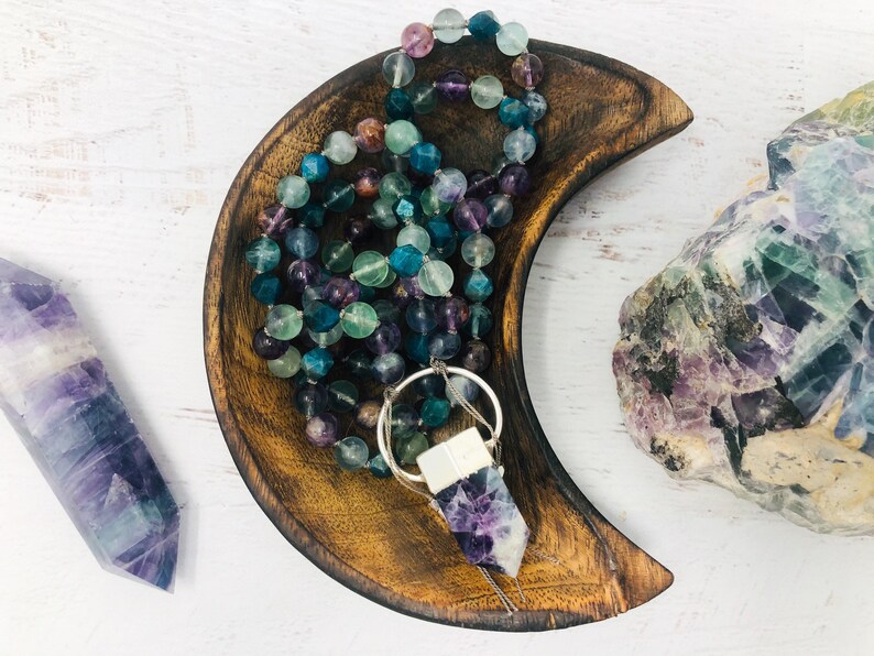 RAINBOW FLUORITE Mala Necklace \u2022 SUPER Seven Mala \u2022 Apatite Mala \u2022 Beaded Necklace \u2022 Mala Beads \u2022 Metaphysical Jewelry \u2022 Yoga Jewelry