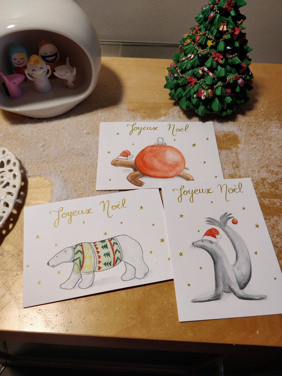 Set of 3 Original Watercolor Christmas Greeting Cards White - Etsy