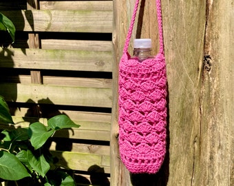 Tragetasche für Flaschen, pink, gehäkelt, bottle bag