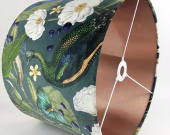 Peacock Velvet Fabric Lampshade - luxurious  botanical Boutique - *Six Brushed linings* Copper, Champagne, Bronze, Silver, Rose Gold