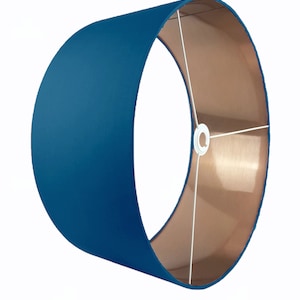 Blue Fabric lampshade - Drum Shade - *Six Brushed Metallic linings* Copper, Champagne, Bronze, Silver, Rose Gold, white, gold