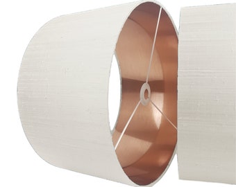 Ivory White Silk Lampshade - Drum Shade Neutral -* 6 Brushed linings* Brushed bronze, Copper, Champagne, Gold, Rose gold & Silver