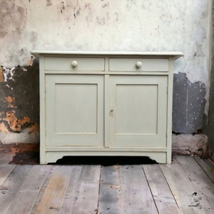 Quality Painted Antique Pine Sideboard Dresser Base With Drawers Grey Worn Paint