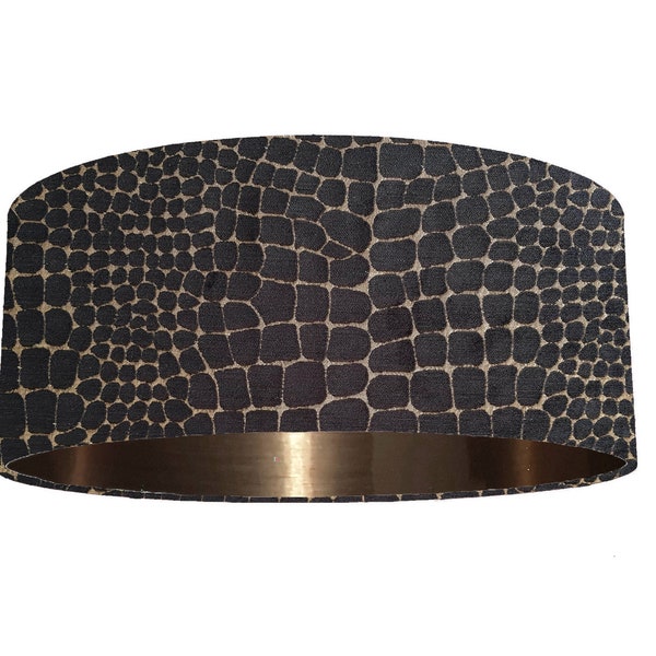 Luxurious Crocodile Animal Print Lampshade - Drum Shade Black Bronze -  *Six Brushed Linings* Copper, Champagne, Bronze, Rose Gold, Silver