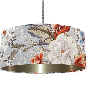 Colefax and Fowler fabric Lampshade - Celestine Floral Red Grey - *Six Brushed Metallic linings*Champagne, Copper, Gold, Rose Gold