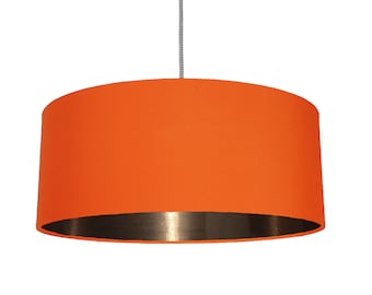 Orange Fabric lampshade - Drum Shade - *Six Brushed Metallic linings* Copper, Champagne, Bronze, Silver, Rose Gold