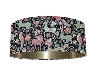 Traditional Floral Arts & Crafts Lampshade - Tapestry Animals Drum Shade - *Six Brushed Linings* Copper, Bronze, Rose Gold, Silver