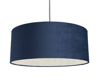 Petrol Blue Velvet Lampshade With Ivory crocodile Lining - Alligator luxurious Jungle Tropical