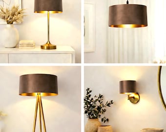 Luxurious Truffle Brown Velvet Drum Lampshade – Wall, Table, Floor Ceiling Lamp –Custom Sizes & Lining Options –Handmade Bespoke Light Shade