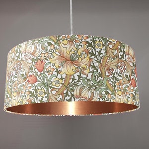 Vintage New William Morris Golden Lily Fabric Lampshade  *White, Champagne, Copper, Gold & Silver Brushed Metallics linings*