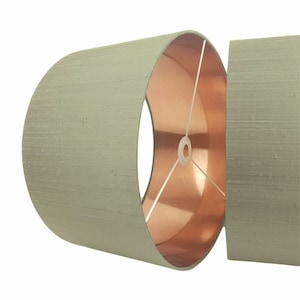 Sage Green Silk Lampshade - Drum Shade - * 6 Brushed linings* Brushed bronze, Copper, Champagne, Gold, Rose gold & Silver