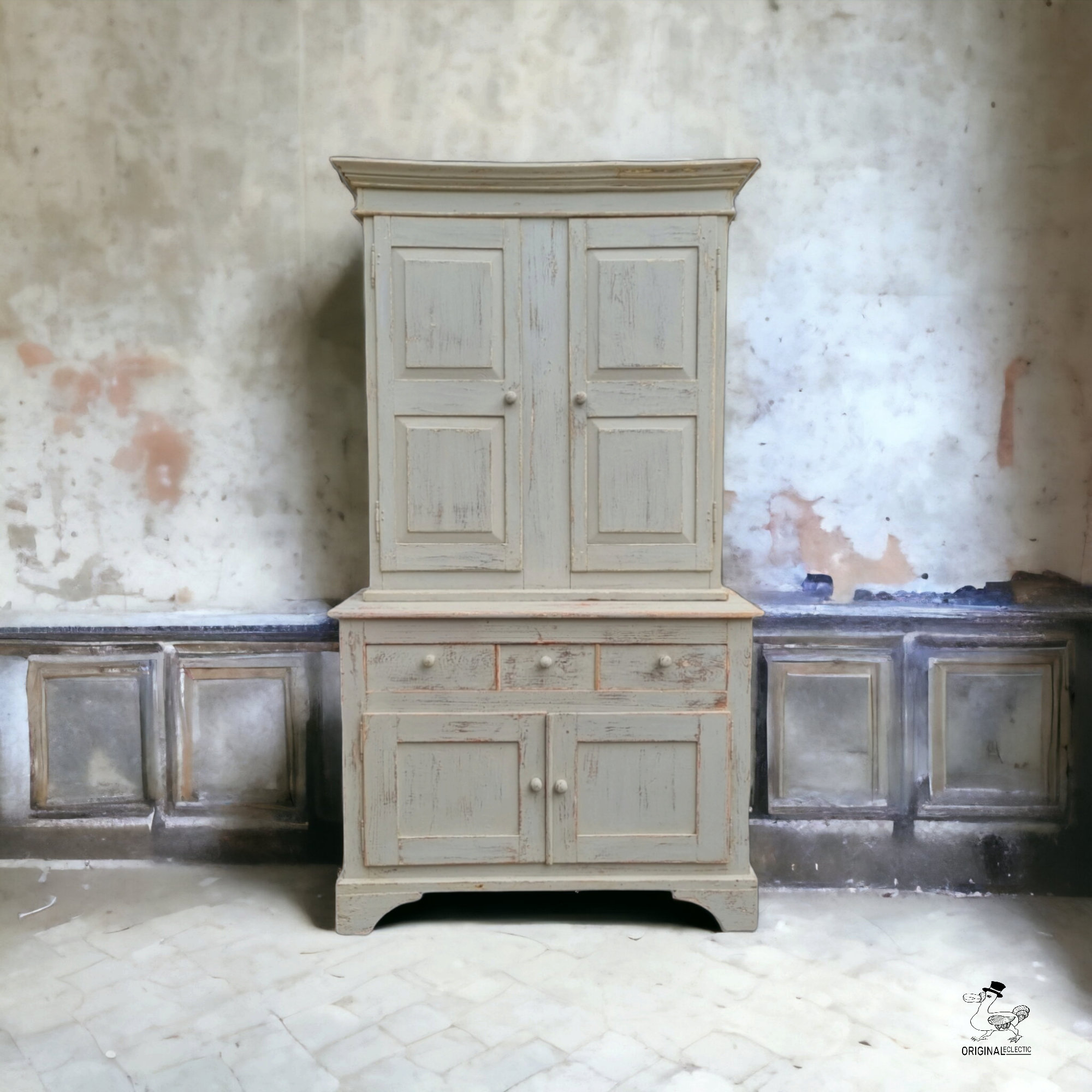 Rustic French Pine Housekeepers Dresser Cupboard Distressed Worn