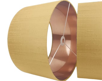 Daffodil Yellow Silk Drum Lampshade - * 6 Brushed linings* Brushed bronze, Copper, Champagne, Gold, Rose gold & Silver
