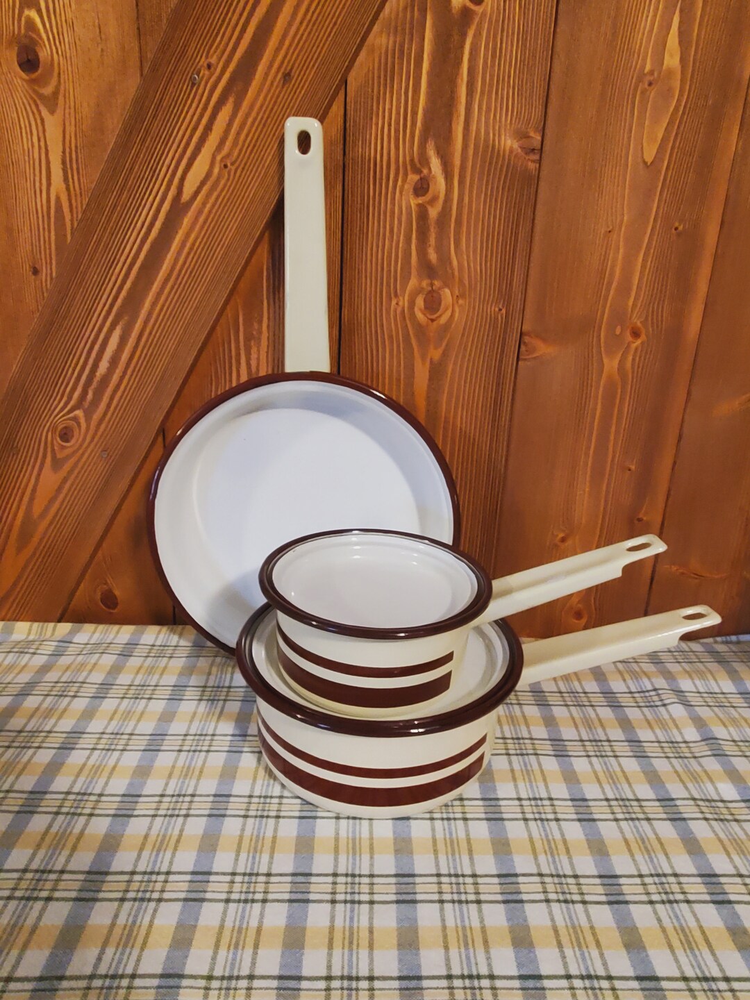 SET of Enamelware Pots and Pans Made in Romania Total of 5 Pieces Etsy