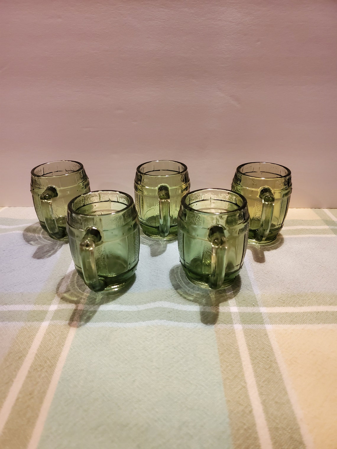 Vintage Green Barrel Shot Glasses Set of 5 Etsy