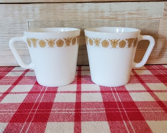 SET of 2 Pyrex Butterfly Gold Mugs
