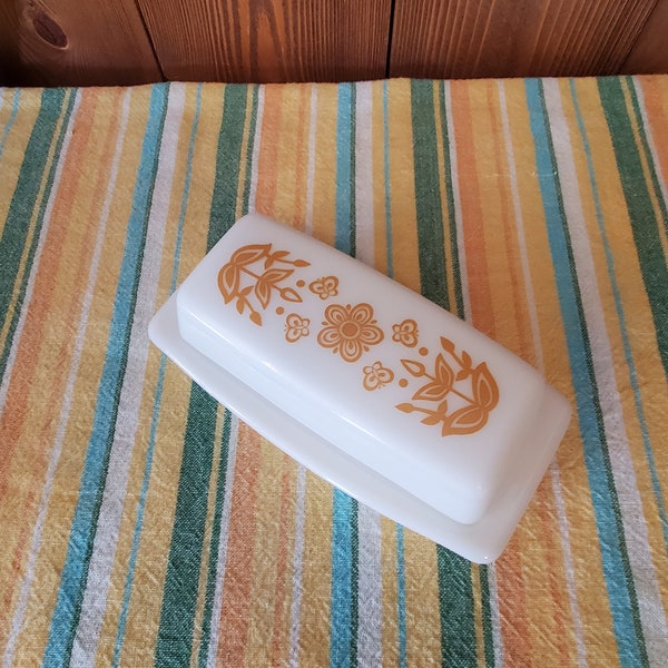 Vintage Pyrex Butterfly Gold Butter Dish