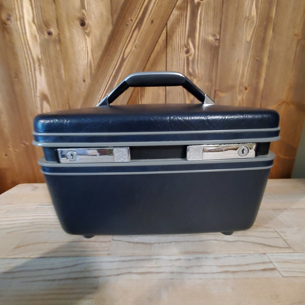 Vintage Samsonite Train Case - Vintage Overnight Case - Navy Blue Vintage Luggage - Samsonite CarryPak