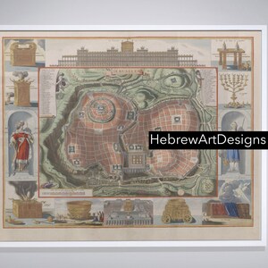 Temple de Jérusalem Judaica Antique Print 8.5"x11 » + A4, Hébreu, Israël Print, Arche d’Alliance, Menorah, Grand Prêtre, Roi Salomon, Impression juive