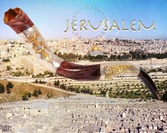 Impresión fotográfica de Jerusalén: Shofar de Rosh Hashaná, arte mural judío (descarga digital)
