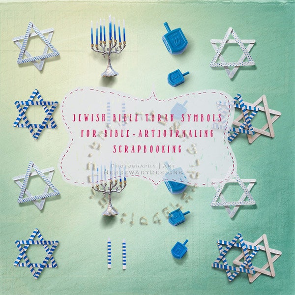 DIY Chanukkah Bible WordArt Journaling JPG Hebrew Scrapbooking,Paper Jewish Symbols Digital Art for Bible Art Journaling Menorah