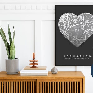 Jerusalem Karte Printable A4 Herz Israel - Karte von Jerusalem, Jehudaica. Jerusalem Poster. Jerusalem Wandbild