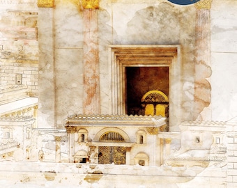 Jerusalem Temple Sketch Print: Jewish Judaica Art (A4 JPG)