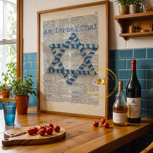 Star of David,Am Israel Chai,Hebrew Printable,Holocoust,Holocaust,Home Decor,jewish,Israel,Judaica,vintage german Dictionary page
