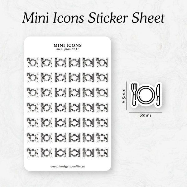 Mini Icon Stickers MAALTIJDPLAN | Stickervel | Bullet Journal | Plannerstickers | Minimale pictogrammen | Journaling-stickers