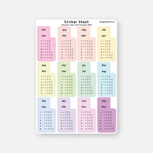 Calendar Planner Tabs Stickers Rainbow - Sticker Sheet Bullet Journal, Planner Stickers, Minimal Style, Pastel Planner Stickers