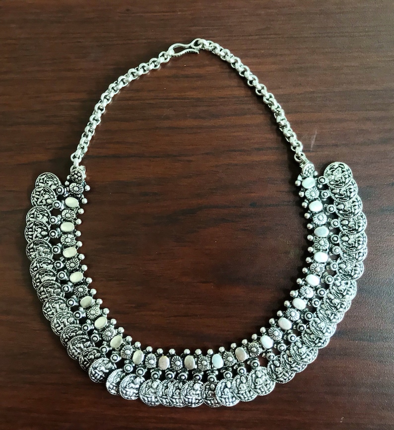 Oxidised Silver Coin Necklace with Jhumka German Silver Indian Jewelry
