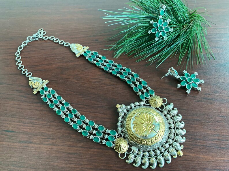 Oxidized Jewellery !! Indian jewelry! Oxidised silver and gold dual tone necklace