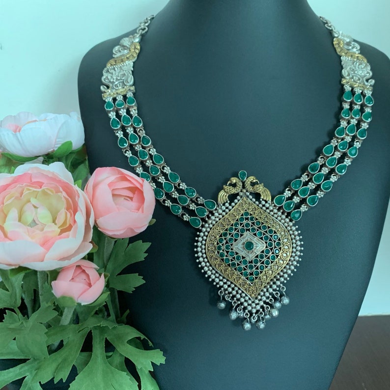 Oxidised silver and gold dual tone necklace Indian jewelry! Oxidized Jewellery !!