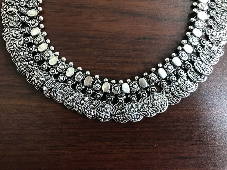 Oxidised Silver Coin Necklace with Jhumka German Silver Indian Jewelry