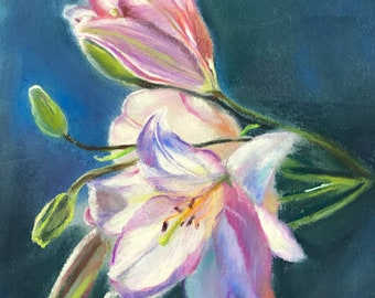 Original Lily painting soft pastel art under sunlight