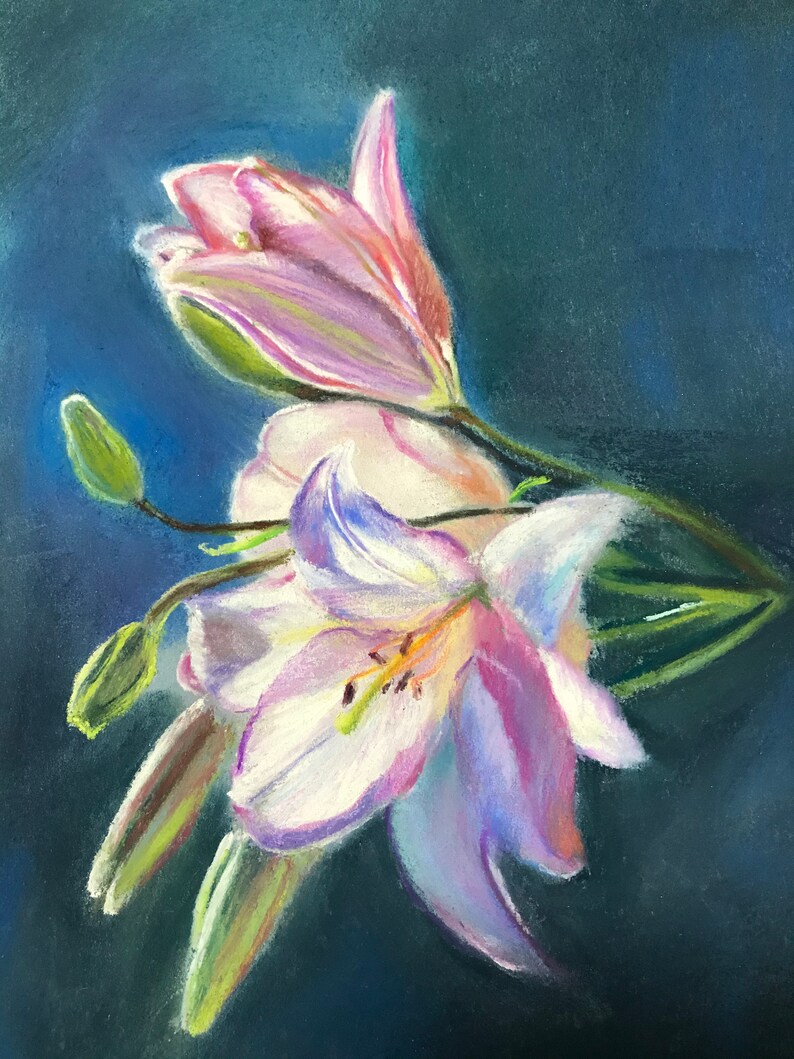 Original Lily painting soft pastel art under sunlight