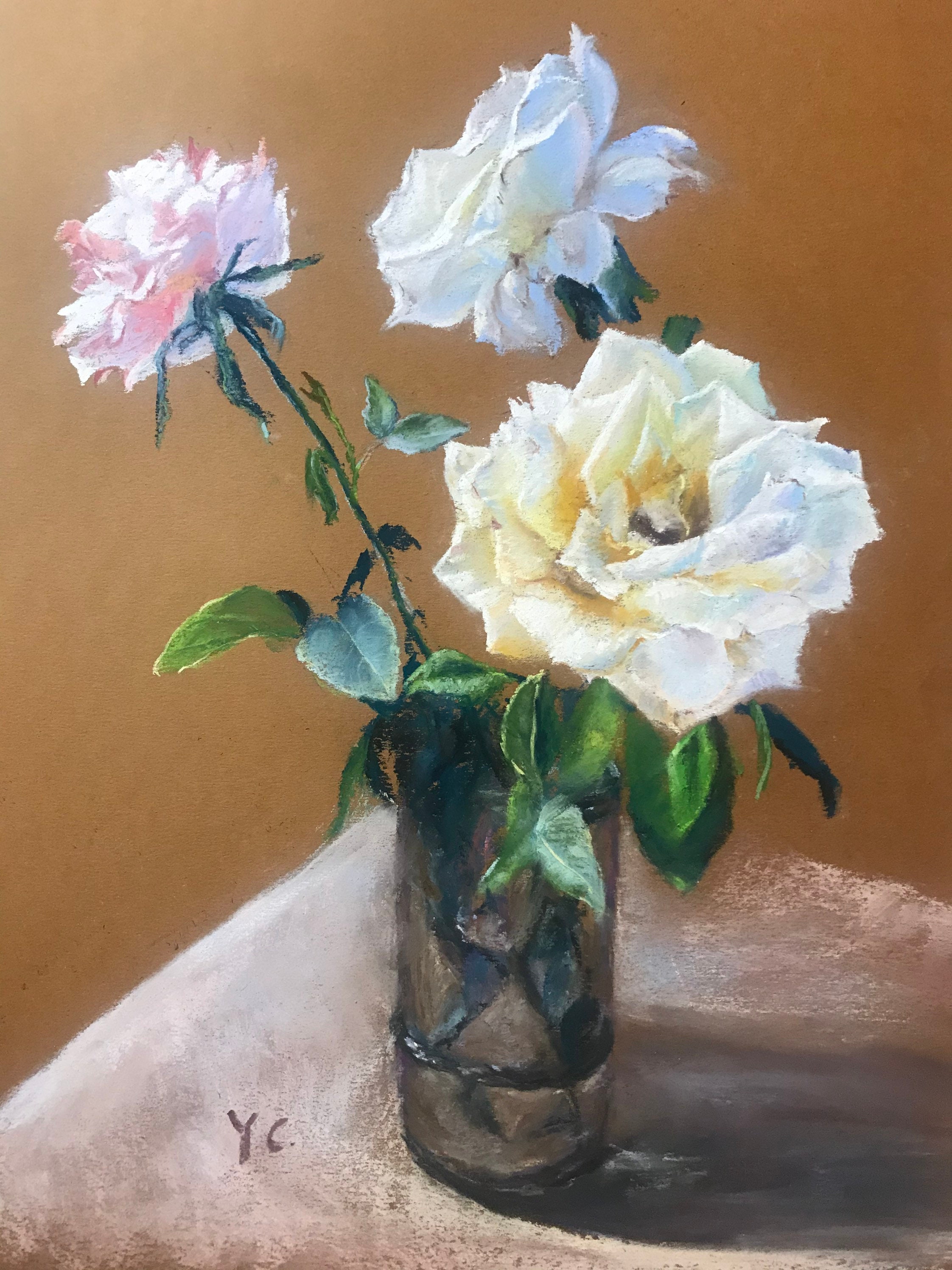 Original Painting Roses in Vase Floral Painting Wall Art Soft Pastel