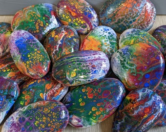 Rainbow Rocks! Made to order! UNIQUE Acrylic Pour over Stones - Decorative Garden / Kitchen / Home Decor, Walkway, Gift for Him / Her