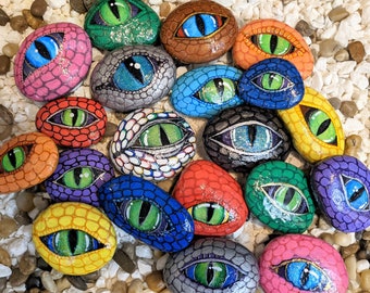 Dragon Eyes - Pick Your Colors! *Resin Sealed* Custom Painting, Dragon Eye, Painted Rock, Decorative Stones, Garden Decor