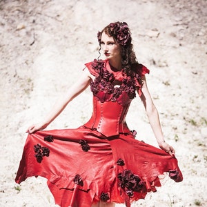 red riding hood skirt | dress  | corset | red dress | leather dress
