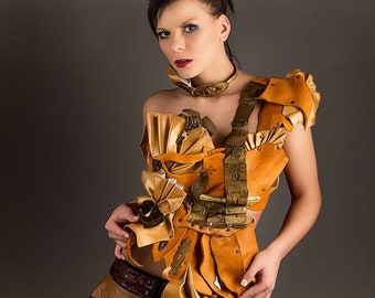 Steampunk cuirasse corset cuir Queen tir prop wasteland