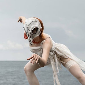 Mask face mask real leather deer deer skull white