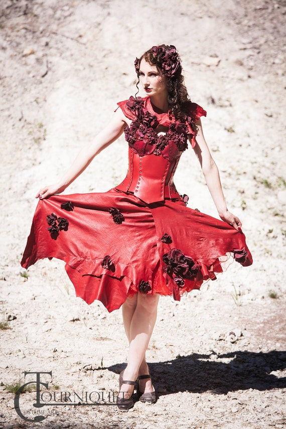 Red Riding Hood Skirt Dress Corset Red Dress Leather Etsy