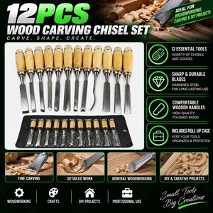 12 Piece Wood Carving Hand Chisel Tool Set Professional Woodworking Gouges Steel