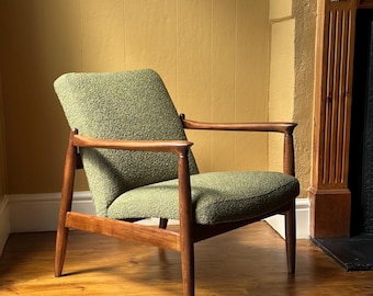 1960s Edmund Homa Vintage Armchair, Moss Green Bouclé Mid Century Lounge Chair