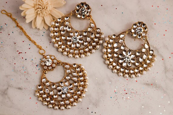 Indian Bollywood Oro Plateado de novia Boda Pendientes De Perlas Bisutería conjunto