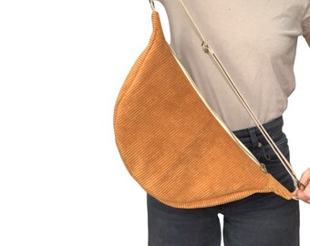 Large bum bag | handmade moonbag | bum bag | fanny bag | half moon bag | corduroy | crossbody bag