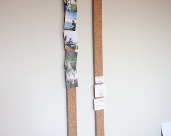 Narrow cork wall-mounted notice board, photo holder, and note holder - RIGO