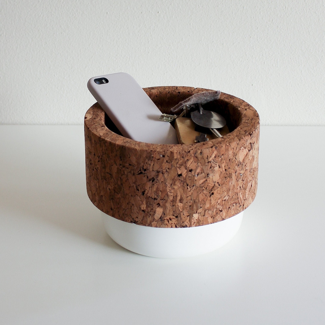 Set 2 accessori da appoggio in ceramica bianco e sughero - Ilary di Gedy